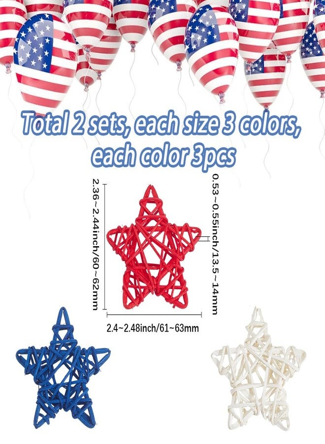 SOFPLATE 18Pcs Independence Day Rattan Stars Bulk Red White Blue Wooden Stars Decor 2.36 Inch Small Wicker Rattan Ball Vase Bowl Filler 4th of July Decorations for Home Wedding Party Veterans Decor - Image 2